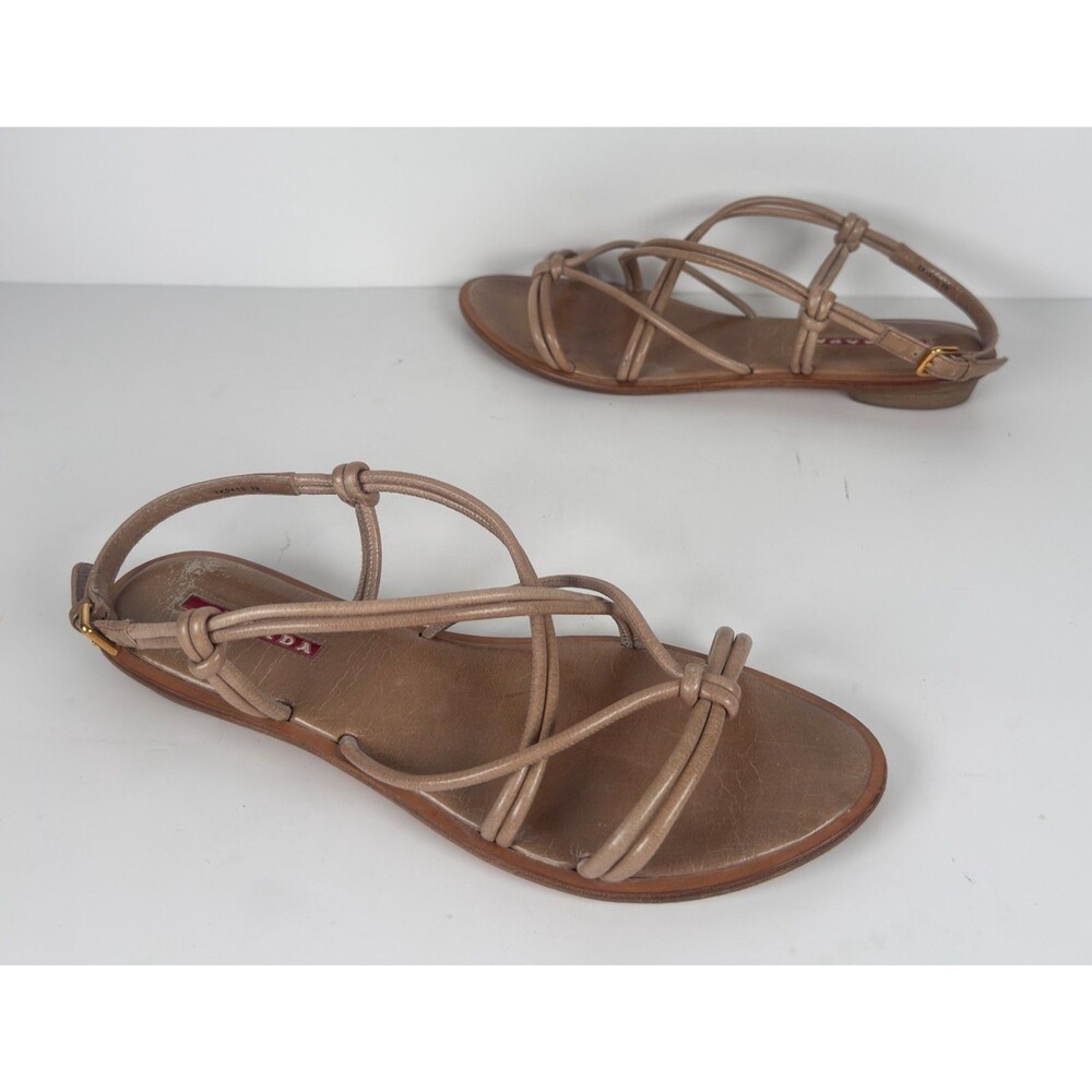 Prada Beige Leather Gladiator Strappy Women's Sandals SZ EU 39 US 9